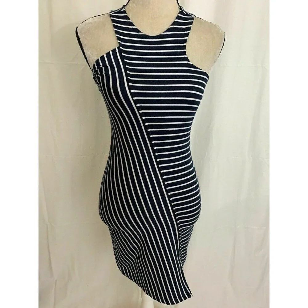Zara Womens Navy Blue White Striped Tank Bodycon Mini Dress Dress Small